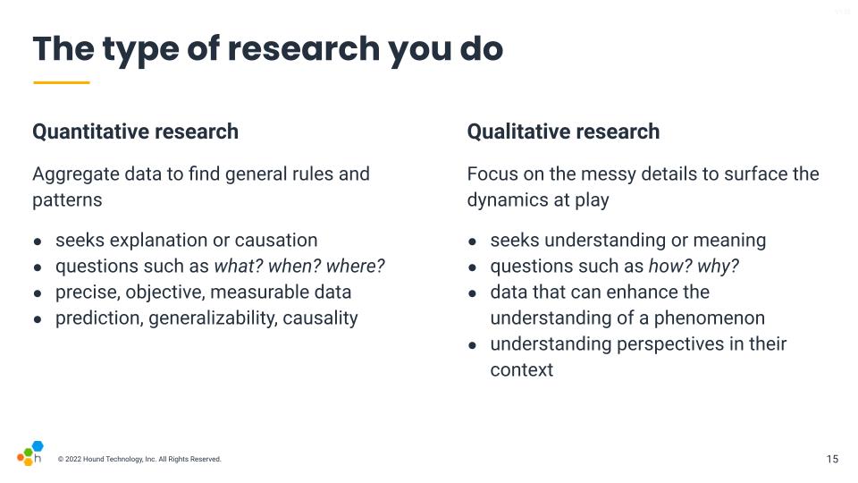 A comparison of attributes if qualitative vs. quantitative research