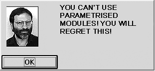 image from the presentation (you will regret this! regarding parametrised modules